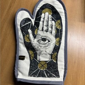 Tropical Goth Mystic Hand Oven Mitt in White, Black & Gold